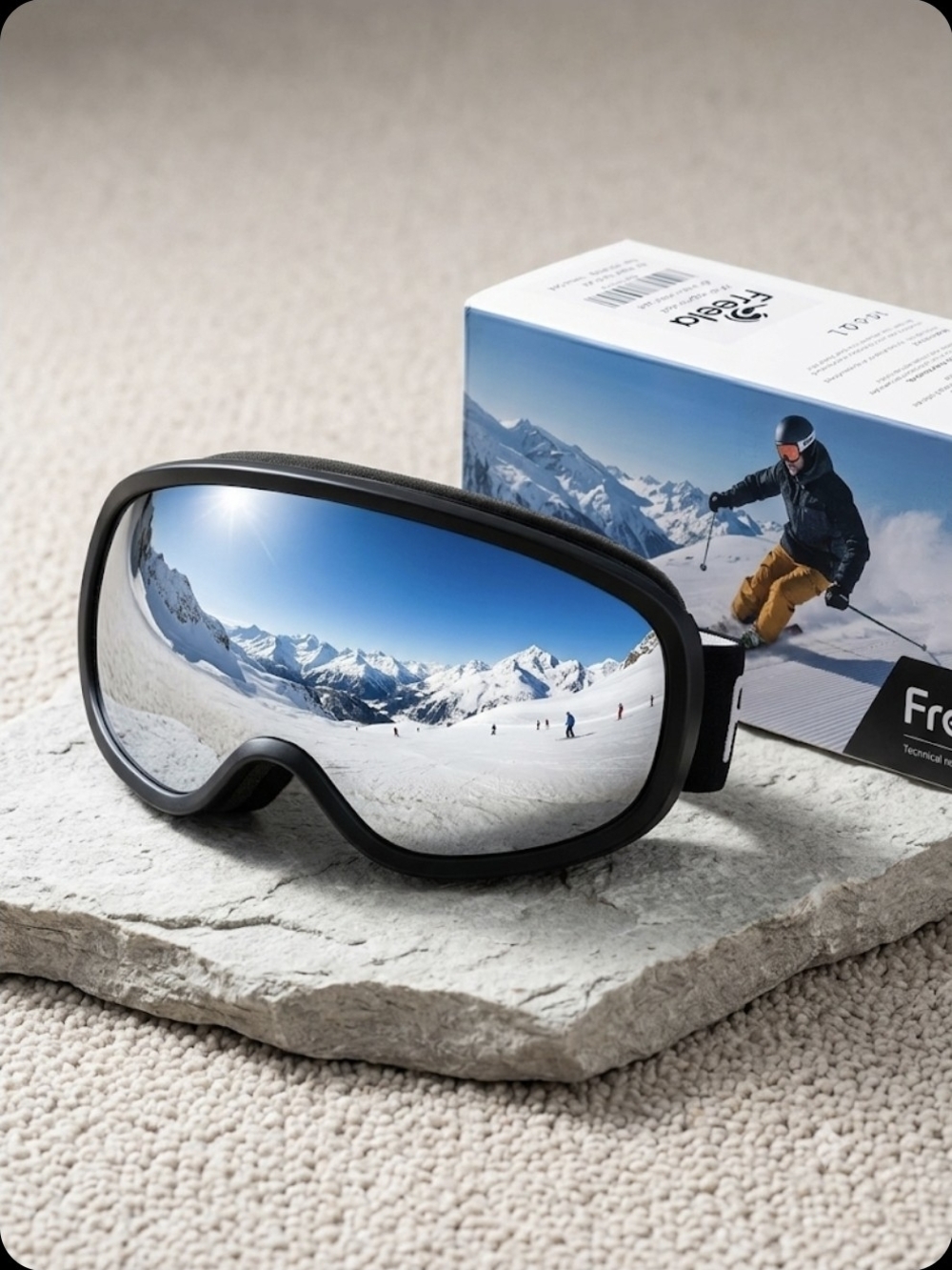 Men's Black Ski Goggles with Mirrored Blue Lens